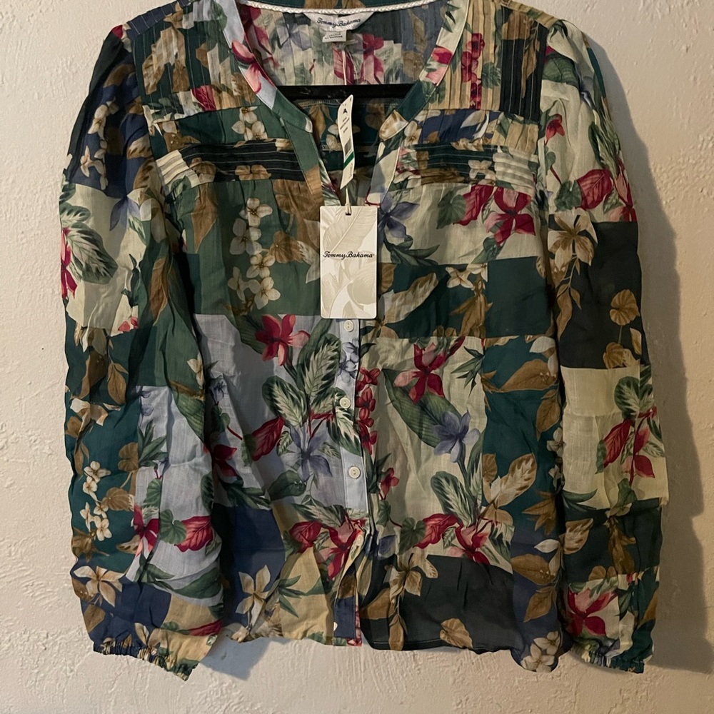 Tommy Bahama Hightide Flora Pintuck Blouse - Picture 2 of 8